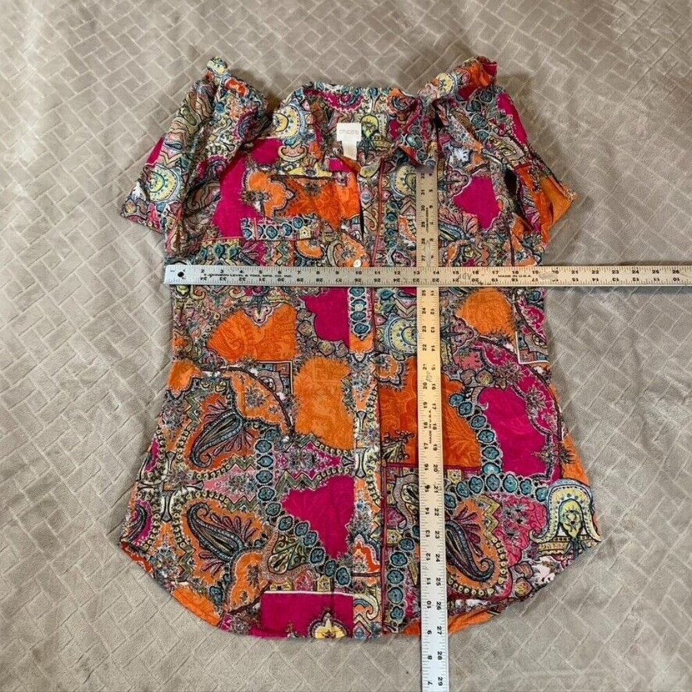 Chicos Womens S Button Up Shirt Colorful Paisley Boho Hippie Lightweight Cotton - Picture 8 of 13